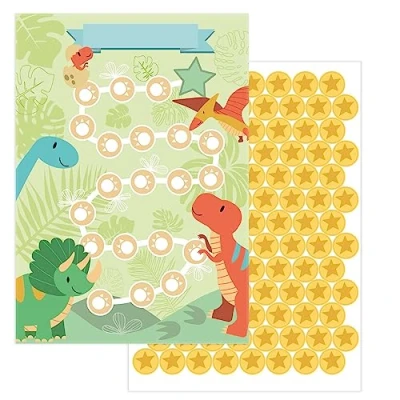 Abbildung von JEKA Belohnungstafel Kinder Dino 10 Stück mit Sternen Stickern zur Motivation bei Haushaltsaufgaben, Hausaufgaben, Töpfchentraining, Zähneputzen Aufgabentafel für Gute Gewohnheiten