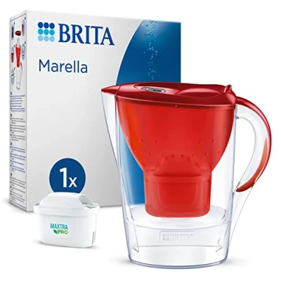 Abbildung von BRITA Wasserfilter Kanne Marella rot (2,4l) inkl. 1x MAXTRA PRO All in 1 Kartusche für Trinkwasser reduziert Kalk, Chlor, Blei, Kupfer &amp; geschmacksstörende Stoffe im Leitungswasser