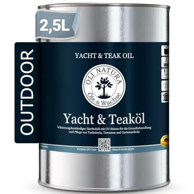 Abbildung von OLI NATURA Yacht &amp; Teaköl Holzöl für Außen 2,5 Liter, Teak Premium Leinöl mit Schutz vor UV Strahlung, Verwitterung, Versprödung Vergrauung Geeignet fast alle Holzarten