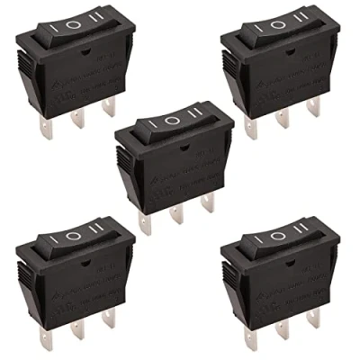 Abbildung von Heschen Wippschalter, ON OFF ON, SPDT, 3 Terminals, 15 A, 250 VAC, Schwarz, 5 Stück