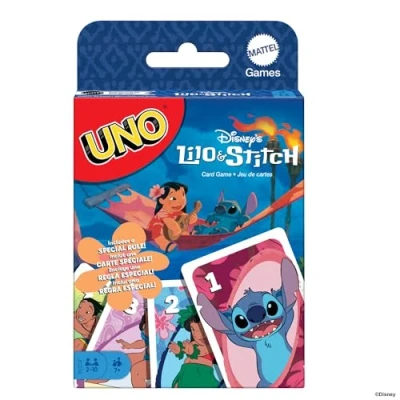Abbildung von Mattel Games UNO Disneys Lilo und Stitch Kartenspiel für Kinder, Erwachsene Familien mit Karten Regeln, die auf dem Film basieren, JCC10