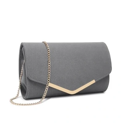 Abbildung von Miss Lulu Damen Umschlag Clutch Elegant Abendtasche Brauttasche Tasche Handtasche mit Kette für Hochzeit Party Prom (Grau)