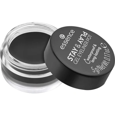 Abbildung von essence STAY &amp; PLAY GEL EYELINER POT, Nr. 01, langanhaltend, hochpigmentiert, Wischfest, farbintensiv, matt, vegan, wasserfest, ohne Mikroplastikpartikel, Nanopartikel frei, 1er Pack (5g)