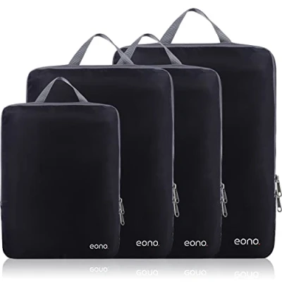 Abbildung von Eono Komprimierbaren Packwürfeln zur Organisation Ihres Reisegepäcks, Compression Packing Cube, Packtaschen Set &amp; Gepäck Organizer für Rucksack Koffer Schwarz, 4 teilig