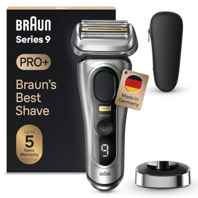 Abbildung von Braun Series 9 Pro+ Rasierer Herren Elektrisch, Elektrorasierer mit 5 Pro Rasierelementen, Langhaarschneider ProTrimmer, Ladestation, 60 Min Laufzeit, Wet &amp; Dry, Made in Germany, 9517s, Silber