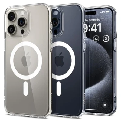 Abbildung von Spigen für iPhone 15 Pro Ultra Hybrid MagFit Hülle [Anti Yellowing] Case Handyhülle Transparent Dünn Slim Kompatibel mit MagSafe Weiß