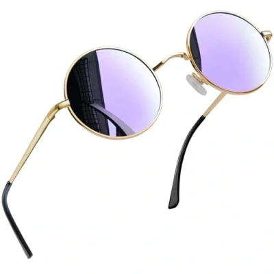Abbildung von Joopin Sonnenbrille Herren Runde Polarisiert Retro Damen Lila Verspiegelt Metallrahmen (Gold Violett Verspiegelt)