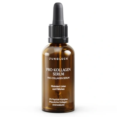 Abbildung von JUNGLÜCK Pro Kollagen Serum Vegan Well Aging mit Peptide Komplex strafft die Haut und mindert Falten Gesichtsserum Matrixyl 3000 Glyx für ein strafferes glatteres Hautbild