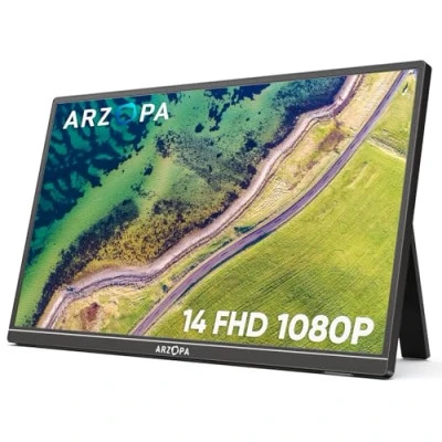 Abbildung von ARZOPA Portable Monitor, 14.0 Zoll 1920x1080 FHD IPS Tragbarer Monitor für Laptop mit Einzelstange, Unterstützt HDMI/Typ C/USB C, Augenschutz Gaming Bildschirm Laptop/PC/Mac/PS3/4/5/Xbox