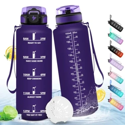 Abbildung von HoneyHolly Trinkflasche 1.5L, Sport, mit Zeitmarkierung, Wasserflasche, Auslaufsicher, Sportflasche, Trinkflaschen, Kohlensäure Geeignet für Wandern, Laufen, Radfahren