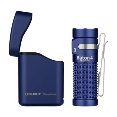 Abbildung von OLIGHT Baton 4 kit Mini LED Taschenlampe mit dimmbarem Ladecase, Wiederaufladbare bis zu 190 Tage Laufzeit, 1300Lm 170m Leuchtweite superhelle kleine für Alltag, IPX8 Blau