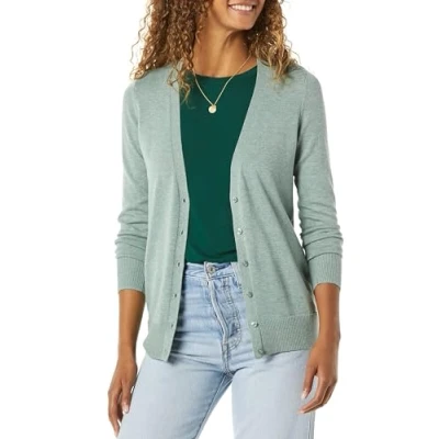 Abbildung von Amazon Essentials Damen Leichter Cardigan mit V Ausschnitt (in Übergröße erhältlich), Salbeigrün Meliert, M