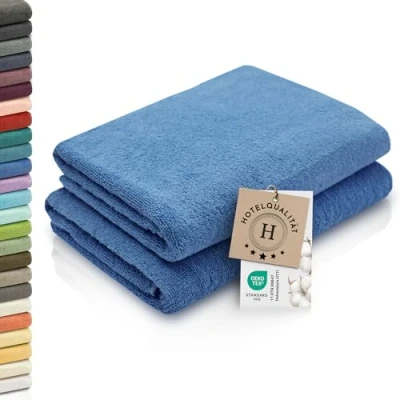 Abbildung von ZOLLNER 2er Set Duschtücher weiche und saugstarke Handtücher waschbar bis 95C Baumwolle 70x140 cm in blau