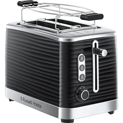 Abbildung von Russell Hobbs Toaster [für 2 Scheiben] Inspire Schwarz mit hochwertiger Hochglanz Struktur (extra breite Toastschlitze, inkl. Brötchenaufsatz, 6 Bräunungsstufen + Auftau &amp; Aufwärmfunktion) 24371 56
