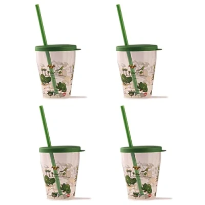 Abbildung von Snips Set 4 Trinkbecher mit Deckel und strohhalm Dinosaurier Dekor Hergestellt in Italien, BPA frei, Kunststoff, 0,39 L