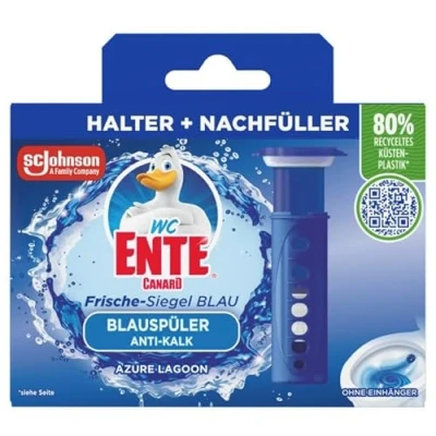 Abbildung von WC Ente Frische Siegel Starter Set (inkl. 1 Nachfüller), körbchenloser Reiniger, Azure Lagoon (färbt Wasser blau), 36 ml