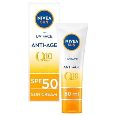 Abbildung von NIVEA UV Face SPF50 Q10 Anti Age, 0% weiße Rückstände (50 ml), Sonnencreme für das Gesicht, Gesichtscreme, Aging Creme mit SPF50, Verpackung kann variieren