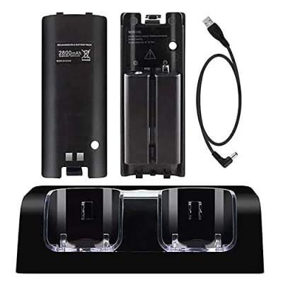 Abbildung von OSTENT Ladegerät Dock Station + 2 Batterie Packs Kompatibel für Nintendo Wii Remote Controller Farbe Schwarz