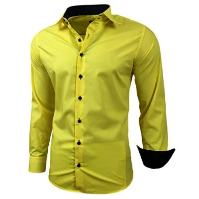 Abbildung von Baxboy Herren Hemd Slim Fit Bügelleicht für Anzug, Business, Hochzeit, Freizeit Langarm Hemden Männer Langarmhemd R 44, Farbe:Gelb, Größe:2XL