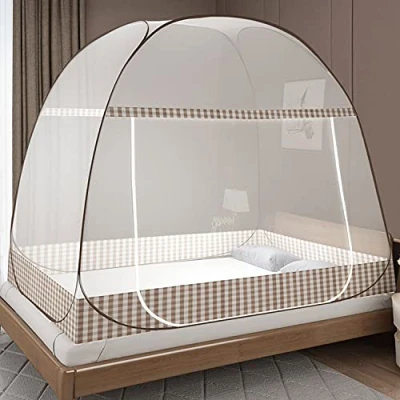 Abbildung von Moskitonetz Bett Pop Up, Faltbares moskitonetz, Tragbares Reise Moskito Campingzelt für Schlafzimmer Outdoor Camping, Einfache Installation, Feinmaschig(200x150x150 cm, Braun)