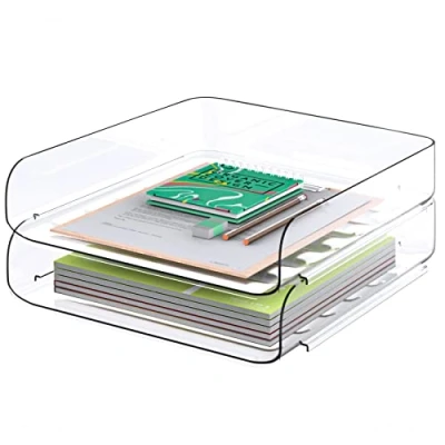 Abbildung von Tomorotec 2 Stück büro zubehör, briefablage a4, transparent, PET, stapelbar, Dokumenten Organizer, Büro, ablage Schreibtisch，Schreibtisch