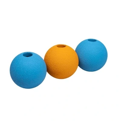 Abbildung von Amazon Basics Apportierbälle aus Gummi zum Spielen für Hunde, 6.35 cm (3 Stück), Blau, Orange