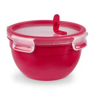 Abbildung von Emsa Mikrowellendose Clip &amp; Micro N10605 Mikrowellenventil 1,1 L Rund Lunchbox Integrierte Maßeinteilung Made In Germany Rot/ Transparent