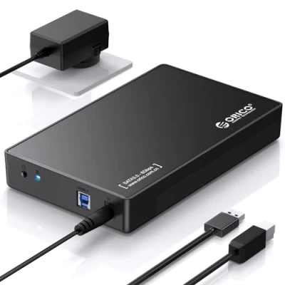 Abbildung von ORICO Festplattengehäuse 3,5 Externes USB 3.0 für 3,5/2,5 Zoll SATA Festplatten/SSD Bis zu 20 TB, 3,5&#039;&#039; Werkzeugloses HDD Gehäuse mit 12V/2A Netzteil und UASP Beschleunigung (3588US3)