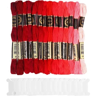 Abbildung von DERAYEE Rot 14 Farben je 8 Meter Stickgarn Set,Kreuzstichfäden für Sticken,Basteln, Kreuzstich,Häkeln