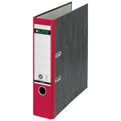 Abbildung von Leitz Qualitäts Ordner, das Original, CO2 kompensiert, DIN A4 Aktenordner 8 cm breit, Wolkenmarmor Papier, Recycling Blauer Engel, Mit 180 Mechanik, Höchste Stabilität, Rot, 10805025