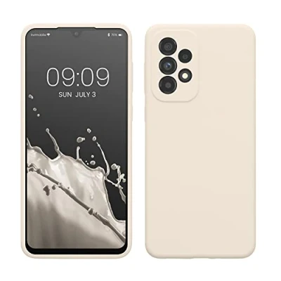 Abbildung von kwmobile Hülle kompatibel mit Samsung Galaxy A33 5G Silikon Handy Case Handyhülle weiche Oberfläche kabelloses Laden Creme matt