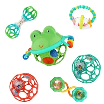 Abbildung von Bright Starts, Little Shakers 6 Stück Geschenk Set BPA freie, leicht zu greifende Baby Rasseln und Beißringe, Unisex, Neugeborene+