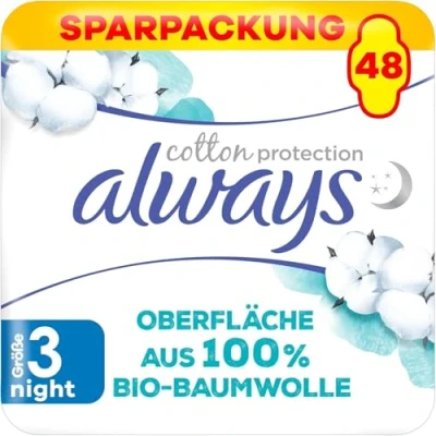 Abbildung von Always Ultra Binden Damen Gr. 3, Cotton Protection Night, 48 Damenbinden mit Flügeln (3 x 16 Stück), Monatspaket, ultradünn und super absorbierend