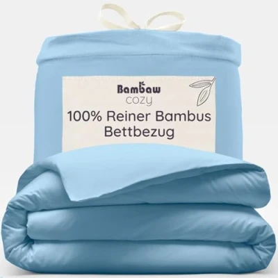 Abbildung von Hellblaue Bettdecke Bezug King Size Bettwäsche 240x220 cm Bambusfasern Anti Allergie Bettbezug Sommer und Winter Besser Schlafen Bambaw