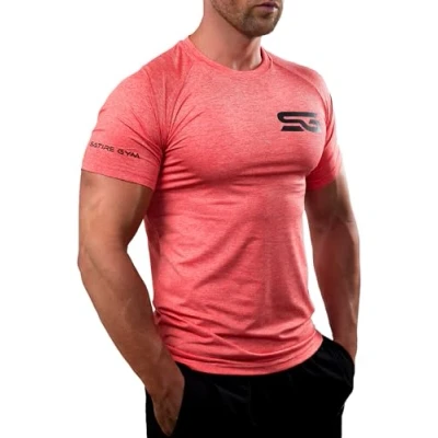 Abbildung von Satire Gym® Fitness Slim Fit T Shirt Herren/Funktionelles &amp; schnell trocknendes Sportshirt Herren Kurzarm als Bodybuilding Workout Gym (M, rot meliert)