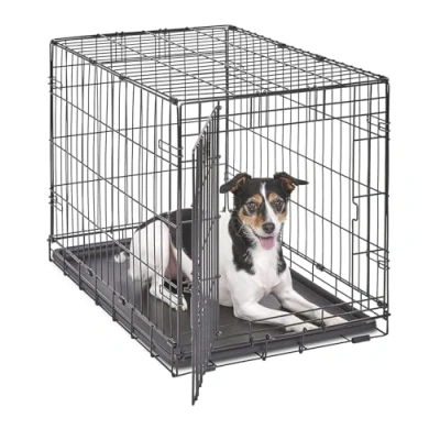 Abbildung von MidWest Homes for Pets iCrate Modell 1530 Hundebox, ca. 76 cm lang, mit Einzeltür, auslaufsicherer Bodenwanne, Bodenschutzfüßen, Trenneinsatz und patentierten Funktionen, schwarz