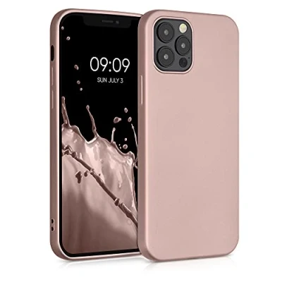 Abbildung von kwmobile Case kompatibel mit Apple iPhone 12 / Pro Hülle Schutzhülle aus Silikon metallisch schimmernd Handyhülle Metallic Rosegold
