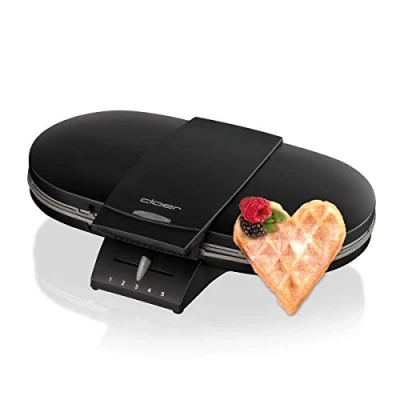 Abbildung von Cloer 1320 Doppelwaffeleisen für zwei klassische Waffeln, 1200 W, Waffelgröße 15,5 cm, optische Fertigmeldung, Edelstahl, schwarz