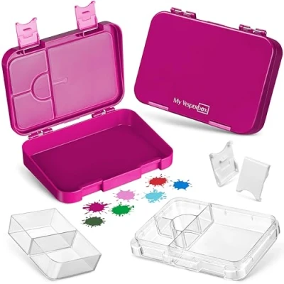 Abbildung von My Vesperbox Len Bento Box Kinder Lunchbox mit 4+2 Fächern extrem robust Brotdose Brotbox ideal für Kindergarten und Schule… (Lila)