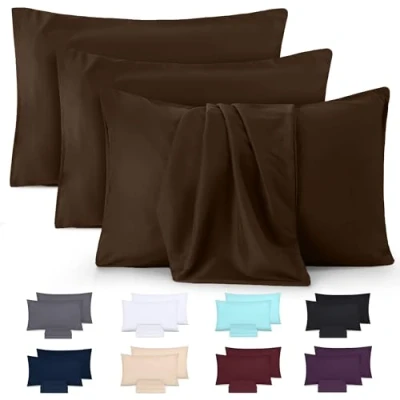 Abbildung von Utopia Bedding Kissenbezug 50x75 4er Set Kopfkissenbezug 50 x 75 aus 100% gebürsteter Mikrofaser mit Umschlagverschluss Falten , verblassen und schmutzabweisende Kissenbezüge Braun