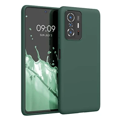 Abbildung von kwmobile Hülle kompatibel mit Xiaomi 11T / Pro weiches TPU Silikon Case Cover geeignet für kabelloses Laden Tannengrün