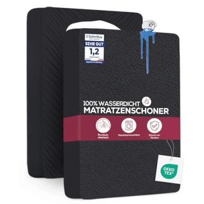 Abbildung von Utopia Bedding Matratzenschoner 160 x 200 30 cm Wasserdicht, Oeko TEX Zertifiziert Matratzenauflage Atmungsaktive, Matratzenschutz, Rundum Elastisch Schwarz