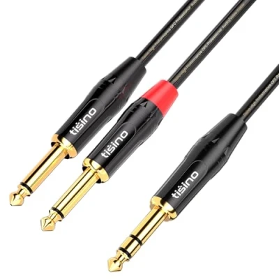 Abbildung von Tisino 6,3mm Klinke stereo auf 2x mono Kabel Insertkabel Audio Adapter Sende und Rückführungskabel Patchkabel TRS 1M