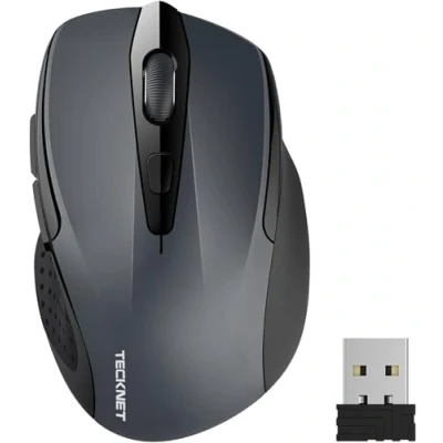 Abbildung von TECKNET Kabellose Maus, Pro 2.4G 2600 DPI Wireless, 6 Tasten mit Nano Empfänger, 24 Monate Batterielaufzeit, 5 Einstellbare Pegel für PC Laptop iMac MacBook Microsoft Pro, Office Home, Grau