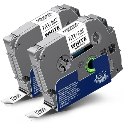 Abbildung von 2x Labelwell kompatibel 12mm TZe 231 Laminated Tape Schriftband für Brother Ptouch TZe231 P touch H100LB PT E110 H101C 1000 PTD400VP PTH105 D210VP H110 D600VP H107B Schwarz auf Weiß