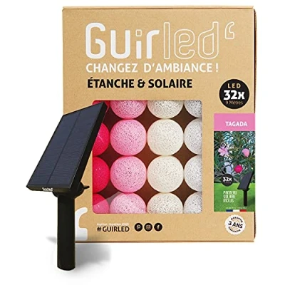 Abbildung von GuirLED Außengirlande mit Lichtkugeln LED Guinguette Wasserdicht IP55 Hocheffizientes Solarpanel Automatisches EIN/AUS 32 Kugeln 6 m Tagada