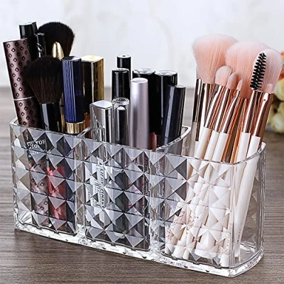 Abbildung von Ubitree Kosmetik Organizer, 3 Fächern Kristall Makeup Pinsel Halter für Eyeliners Lippenstift Wimperntusche, Acryl Schminkaufbewahrung Badezimmer Schlafzimmer Waschtische Büro Schreibtisch