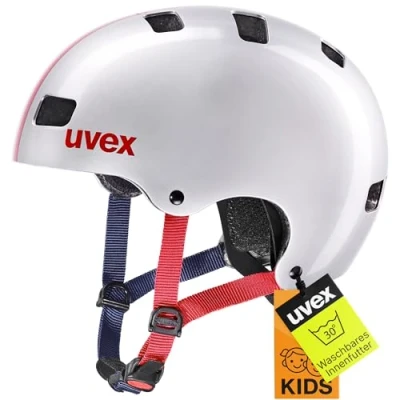 Abbildung von uvex kid 3 robuster Fahrradhelm für Kinder individuelle Größenanpassung optimierte Belüftung race silver 51 55 cm