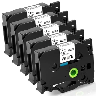 Abbildung von Fimax Kompatible Tze 231, Schriftband als Ersatz für Brother 12mm 0.47 Tape, P touch Bänder 12mm, Laminated Weiß Tz Tape 1010 H100R H100LB H105 H107 Beschriftungsgerät, 5x