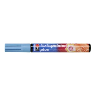 Abbildung von Marabu 01180003090 Textil Painter plus, hellblau 090, Strichstärke ca. 3 mm, Stoffmalstift für helle und dunkle Stoffe, auf Wasserbasis, weicher Griff, nach Fixierung waschbeständig bis 40C